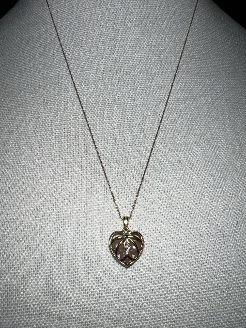 10k caged heart pearl necklace diamond